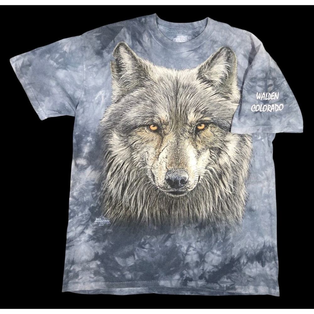 The Mountain Wolf Tie-Dye T-Shirt Blue Adult Large Streetwear Nature Colorado